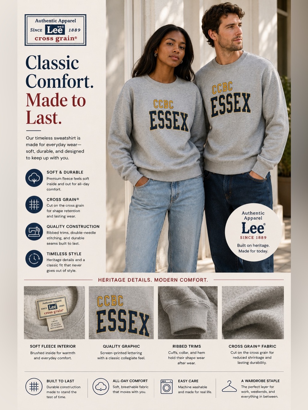 Lee Men's Gray 'CCBC ESSEX' Crewneck Sweatshirt